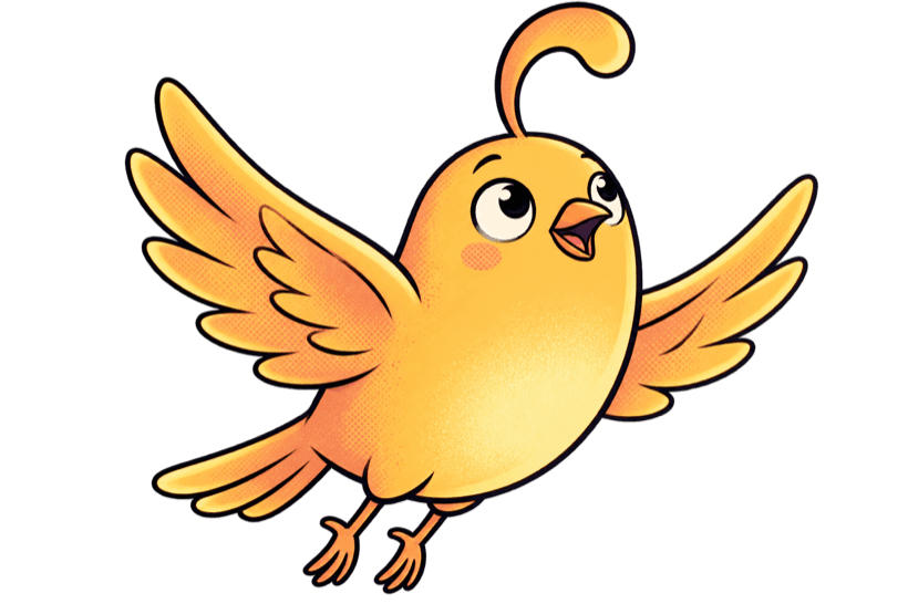 Wibou, the Whybird bird, flying through the night